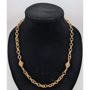Vintage Sarah Coventry Gold Tone Textured Link Beehive Station Necklace 20 Inch
